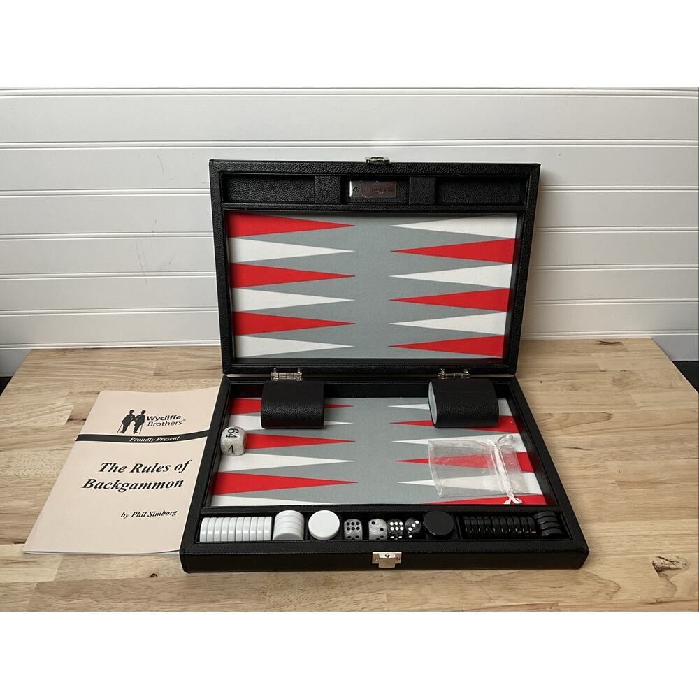 13" Silverman & Co Small Faux Leather Backgammon Set – Black Case/Red